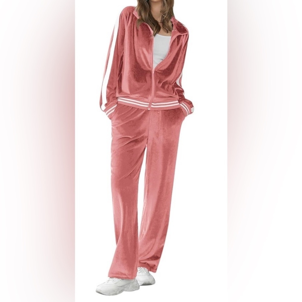 EKOUAER Pink Velour Track Suit - Picture 2 of 16